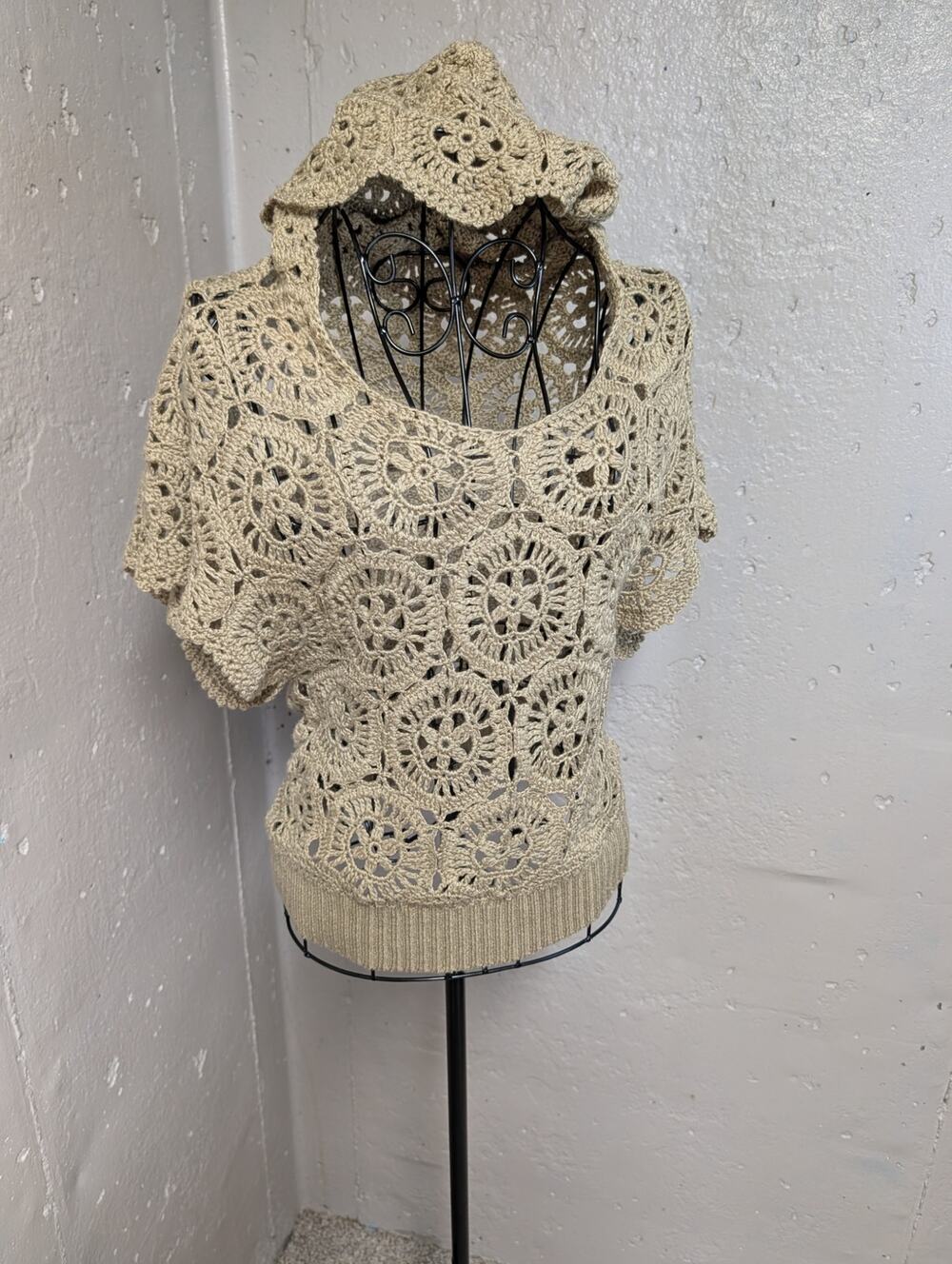 Crochet Granny Square Hooded Boho Top